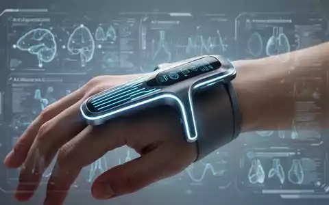 Eine futuristische, leuchtende Wearable-Maske auf einem menschlichen Gesicht, umgeben von digitalen Schnittstellen und medizinischen Daten. - Foto: über boerse-global.de