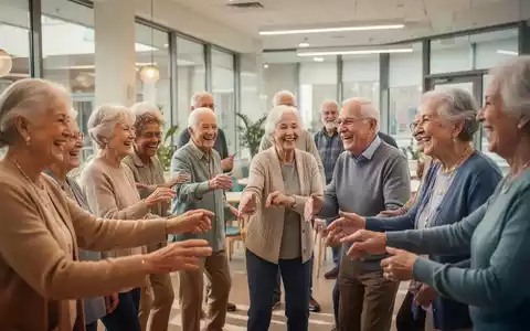 Ältere Menschen in einem modernen Gemeinschaftszentrum, die sich engagieren und miteinander interagieren, symbolisch für Seniorenversorgung. - Foto: über boerse-global.de