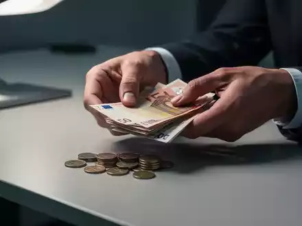 Hände zählen einen kleinen Stapel Euro-Banknoten und Münzen auf einem Schreibtisch. - Foto: über boerse-global.de