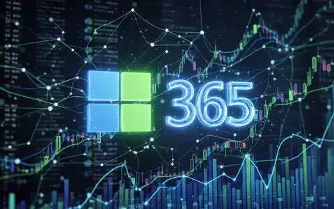 Leuchtendes Microsoft 365-Logo vor abstrakten Datenströmen und Finanzcharts, Symbol für Preise und KI. - Foto: über boerse-global.de