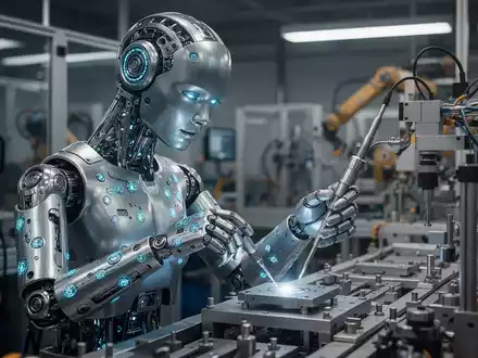 Humanoiden Roboter mit fortschrittlichen Sensoren an Arm und Hand in einer Industrieumgebung, Symbol für Automatisierung und zukünftige Fertigung. - Foto: über boerse-global.de
