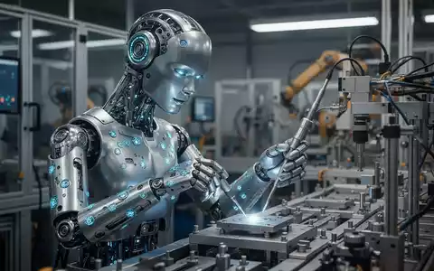 Humanoiden Roboter mit fortschrittlichen Sensoren an Arm und Hand in einer Industrieumgebung, Symbol für Automatisierung und zukünftige Fertigung. - Foto: über boerse-global.de