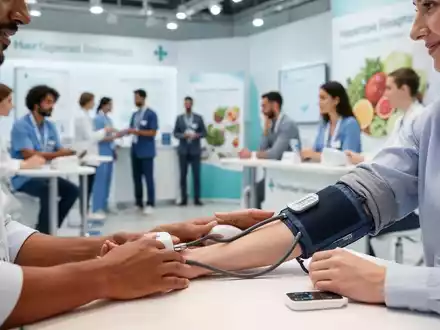 Menschen nehmen an einem Gesundheitstag teil, mit Messungen wie Blutdruck und Beratungen zu Ernährung und Bewegung. - Foto: über boerse-global.de