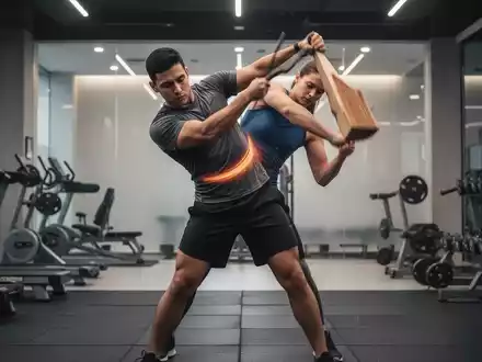Eine Person führt eine stehende Core-Übung aus, die die Rumpfmuskulatur in einem modernen Fitnessstudio stärkt. - Foto: über boerse-global.de