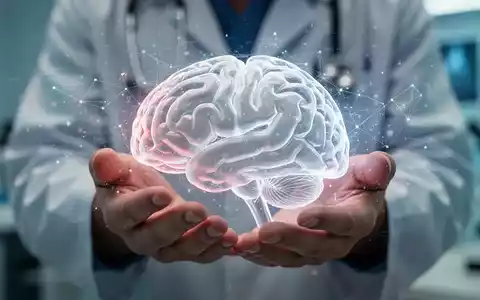 Hände halten ein durchscheinendes Gehirnmodell mit digitalen Datenmustern, die KI und Diagnostik symbolisieren, im Hintergrund ein Forschungslabor. - Foto: über boerse-global.de