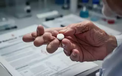 Eine Nahaufnahme der Hand einer älteren Person, die eine weiße Pille hält, mit einem unscharfen medizinischen Hintergrund. - Foto: über boerse-global.de
