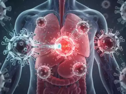 Nahaufnahme von stilisierten CAR-T-Zellen, die mit Lupus-Zellen interagieren, umgeben von einem abstrakten Hintergrund, der medizinische Forschung darstellt. - Foto: über boerse-global.de
