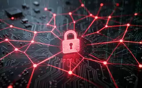 Abstrakte Darstellung einer digitalen Bedrohung, rote Linien über einer Platine, Symbole für Datensicherheit und Banking. - Foto: über boerse-global.de