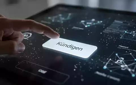 Ein Finger, der über einem leuchtenden, minimalistischen 'Kündigen'-Button auf einem digitalen Bildschirm schwebt. - Foto: über boerse-global.de