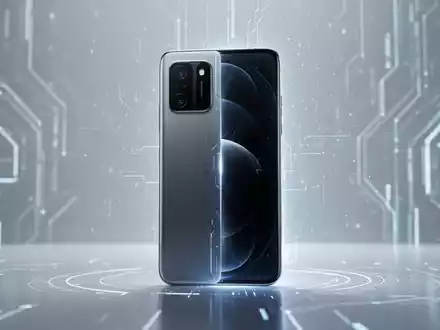 Nahaufnahme eines eleganten, modernen Smartphones mit leuchtendem Bildschirm vor minimalistischem, technik-inspiriertem Hintergrund. - Foto: über boerse-global.de