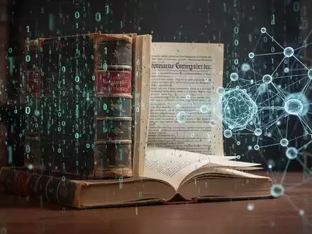Bücher, die sich in digitale Daten und neuronale Netzwerkknoten verwandeln, symbolisieren den Rechtskonflikt zwischen Autoren und KI-Entwicklern um Urheberrechtsverletzungen. - Foto: über boerse-global.de