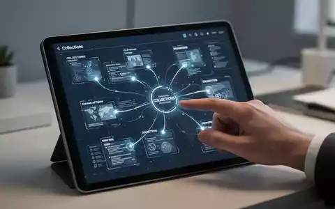 Tablet mit Gemini Notebook-Oberfläche, verbundene Datensammlungen und Hand interagiert mit Bildschirm. - Foto: über boerse-global.de