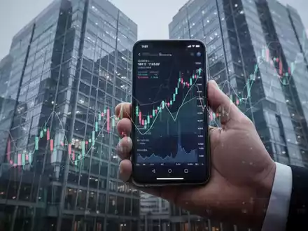 Eine Hand hält ein Smartphone mit einem Börsenchart, im Hintergrund ein Firmengebäude. Symbolisiert Investition und Führung. - Foto: über boerse-global.de