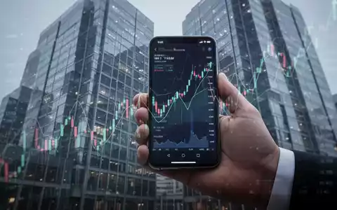 Eine Hand hält ein Smartphone mit einem Börsenchart, im Hintergrund ein Firmengebäude. Symbolisiert Investition und Führung. - Foto: über boerse-global.de