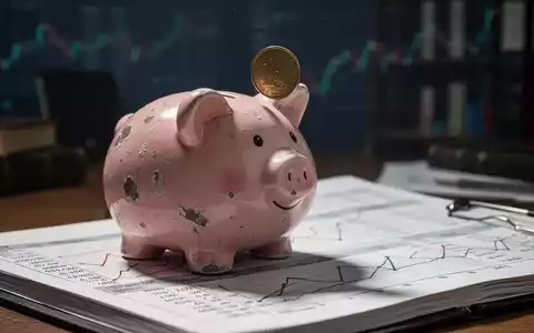 Ein leicht abgenutztes Sparschwein balanciert eine Münze auf einem Finanzbuch mit Berechnungen, im Hintergrund ein unscharfes Büro. - Foto: über boerse-global.de
