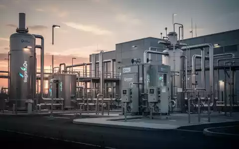 Moderne Wasserstoff-Infrastruktur bei Sonnenuntergang vor einem industriellen Hintergrund. - Foto: über boerse-global.de
