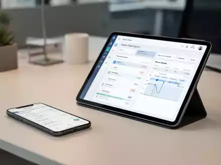 Ein Smartphone und ein Tablet mit einer digitalen Zeiterfassungs-Software auf einem modernen Schreibtisch. - Foto: über boerse-global.de