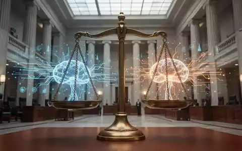 Digitale Waage balanciert Daten und KI-Netzwerke, symbolisiert rechtliche Steuerung von KI-Output. - Foto: über boerse-global.de