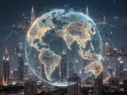 Leuchtende digitale Erdkugel mit verbundenen Linien zwischen Stadtansichten, symbolisiert OpenAIs globale Expansion. - Foto: über boerse-global.de