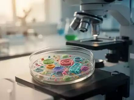 Nahaufnahme einer Laborprobe des menschlichen Mikrobioms unter einem Mikroskop zur Veranschaulichung der Longevity-Forschung. - Foto: über boerse-global.de