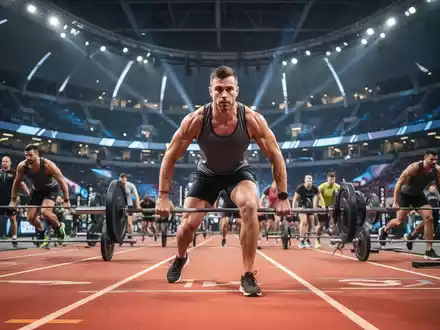 Athleten beim funktionalen Training während eines Hyrox-Wettkampfs in einer modernen Sportarena. - Foto: über boerse-global.de