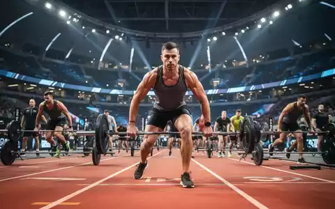 Athleten beim funktionalen Training während eines Hyrox-Wettkampfs in einer modernen Sportarena. - Foto: über boerse-global.de