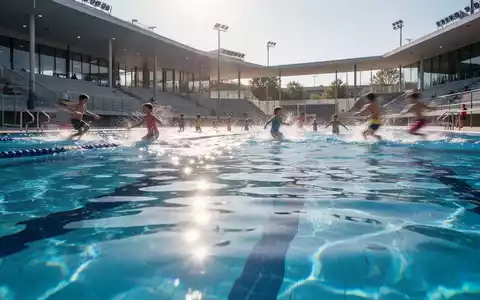 Kinder und Jugendliche in einem modernen Freibad bei einem sommerlichen Schwimmkurs. - Foto: über boerse-global.de