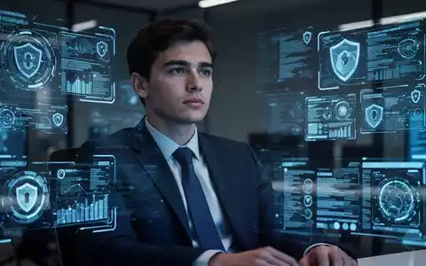 Junger Erwachsener umgeben von leuchtenden digitalen Sicherheitsdatenströmen, die die Schnittstelle von Jugend und Cyberrisiko darstellen. - Foto: über boerse-global.de