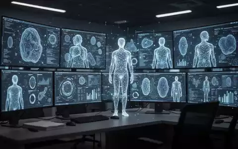 Digitale Oberflächenbildschirme mit abstrakten biometrischen Daten und KI-Drahtgitter-Silhouetten in einem Cybersicherheitsbüro. - Foto: über boerse-global.de