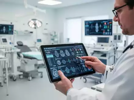 Ein Arzt betrachtet medizinische Daten auf einem Tablet in einer modernen Klinik. - Foto: über boerse-global.de