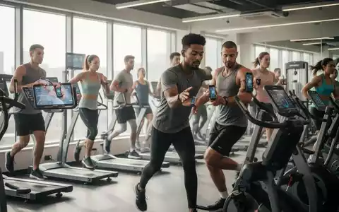 Menschen trainieren in einem modernen Fitnessstudio mit verschiedenen Geräten und tragbarer Technologie. - Foto: über boerse-global.de