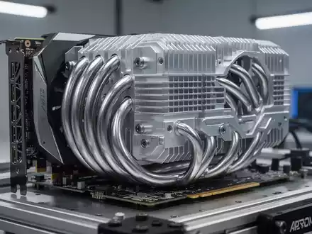Maßgeschneiderte Nvidia-Grafikkarte mit massivem, lüfterlosem Aluminiumkühlkörper auf offenem Teststand. - Foto: über boerse-global.de