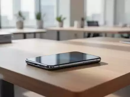Ein modernes Smartphone auf einem sauberen Holz-Schreibtisch in professioneller, gut beleuchteter Umgebung. - Foto: über boerse-global.de