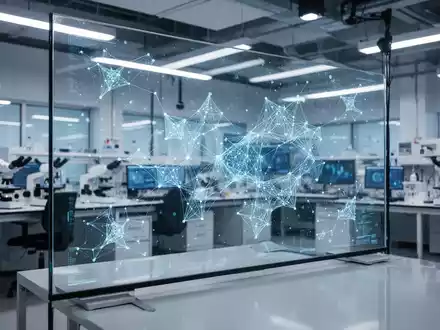 Abstrakte digitale Netzwerkstrukturen und Datenvisualisierung auf einem Bildschirm in einem modernen Forschungslabor. - Foto: über boerse-global.de