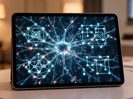 Ein Tablet zeigt abstrakte geometrische Logikrätsel und neuronale Netzwerkmuster als Symbol für digitales Gehirntraining. - Foto: über boerse-global.de