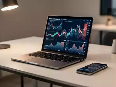 Moderner Schreibtisch mit Laptop und digitalen Finanzdaten als Symbol für Krypto-Steuerregeln und Transparenz. - Foto: über boerse-global.de