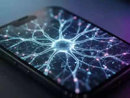 Ein leuchtendes abstraktes neuronales Netzwerk auf einem Smartphone-Display, das Cybersicherheit und KI-Risiken symbolisiert. - Foto: über boerse-global.de