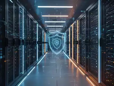 Moderne Serverräume in einem Rechenzentrum mit leuchtenden Datenleitungen als Symbol für IT-Sicherheit und Cloud-Infrastruktur. - Foto: über boerse-global.de