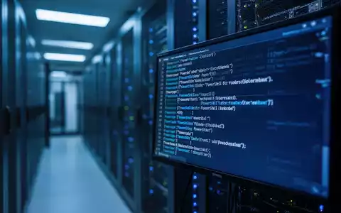 Nahaufnahme eines Computerbildschirms mit PowerShell-Code in einer modernen Rechenzentrumsumgebung. - Foto: über boerse-global.de