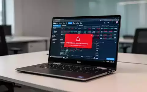 Hochwertiger Laptop-Bildschirm zeigt Fehlermeldung einer Finanzsoftware in professionellem Büro. - Foto: über boerse-global.de