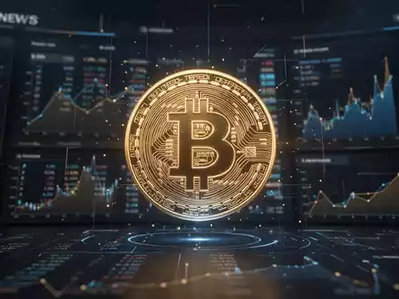 Digitales Bitcoin-Symbol auf einem modernen Finanz-Dashboard mit positiven Marktdaten. - Foto: über boerse-global.de