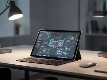 Tablet auf einem sauberen Schreibtisch mit digitalem Whiteboard in einem professionellen Home-Office. - Foto: über boerse-global.de