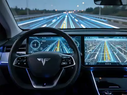 Modernes Fahrzeuginterieur mit digitalem Armaturenbrett und Fahrerassistenzsystem. - Foto: über boerse-global.de