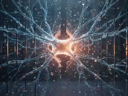 Leuchtende digitale neuronale Netzstruktur durchbricht eine Glas-Firewall-Barriere, symbolisiert KI-Sicherheitsverletzungen. - Foto: über boerse-global.de