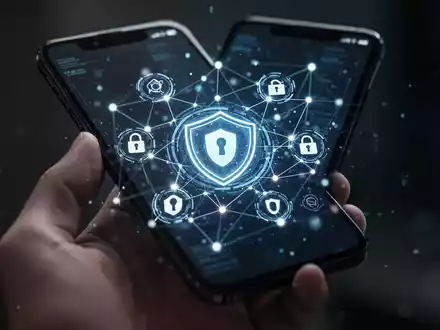 Smartphone mit digitaler Benutzeroberfläche und Sicherheitssymbolen als Darstellung neuer Datenschutzfunktionen bei WhatsApp. - Foto: über boerse-global.de