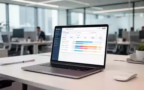 Moderner Büroarbeitsplatz mit Laptop und digitaler Zeiterfassung vor verschwommenem Hintergrund. - Foto: über boerse-global.de