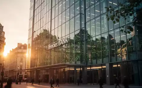 Modernes Bankgebäude in einem Finanzviertel mit grünen Reflexionen in der Glasfassade als Symbol für nachhaltige Finanzen. - Foto: über boerse-global.de