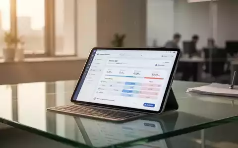 Ein modernes Tablet mit Zeiterfassungs-App auf einem Schreibtisch vor einem unscharfen Büro-Hintergrund. - Foto: über boerse-global.de