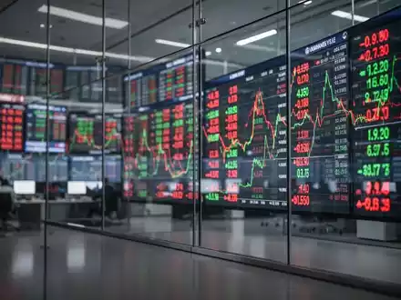 Digitale Börsenkurse auf einem verschwommenen Bildschirm vor einem Handelsplatz. - Foto: über boerse-global.de