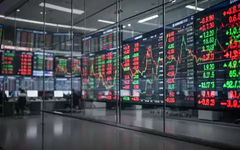 Digitale Börsenkurse auf einem verschwommenen Bildschirm vor einem Handelsplatz. - Foto: über boerse-global.de
